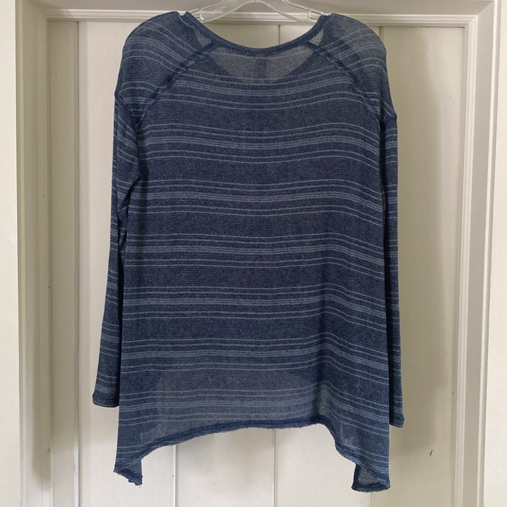 Free People We The Free Slinky Hacci Henley Blue Striped Button Top Knit Sweater - Picture 6 of 7